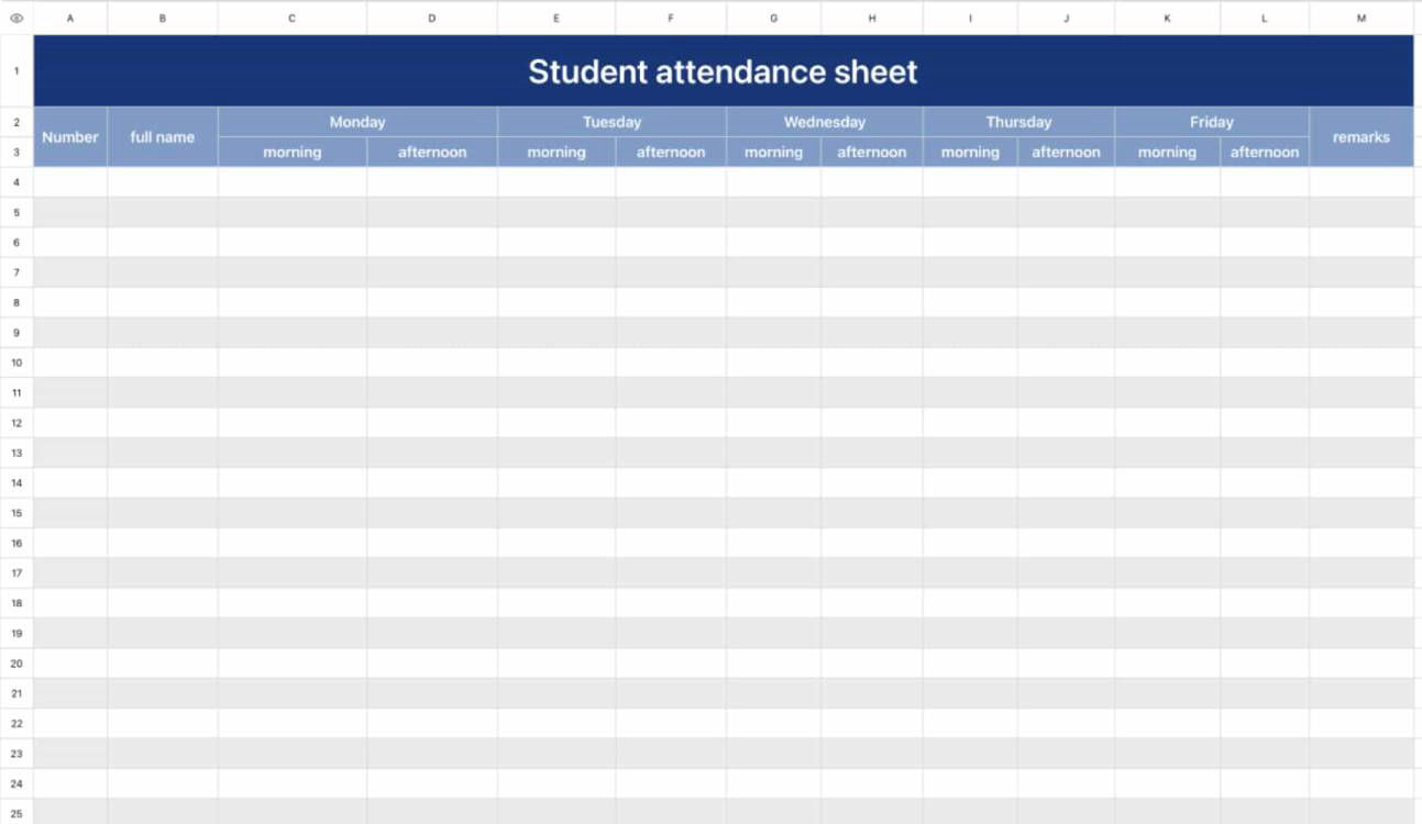 Student attendance sheet 12